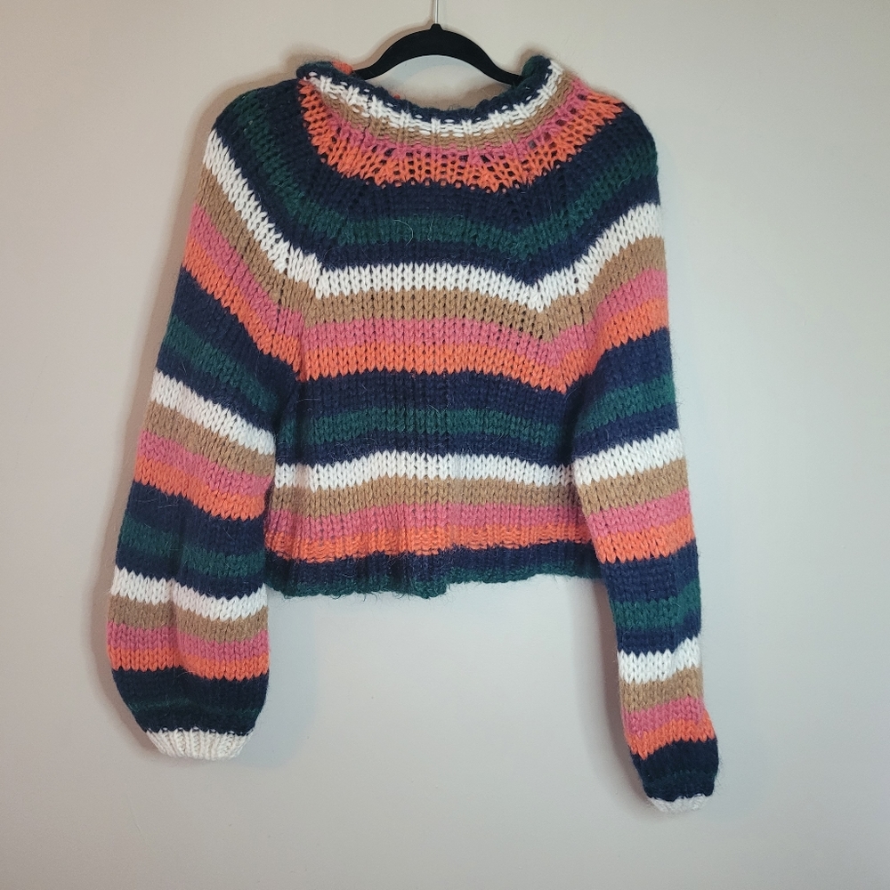 Zara Knit Muli-Color Striped Mohair Blend Cropped Sweater